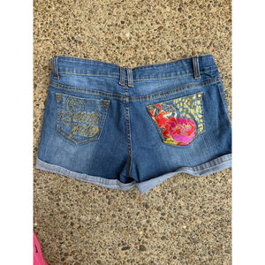 Vintage Southpole Jean Shorts Y2K Bling Fabric Pockets Cuffs Streetwear Sz 15